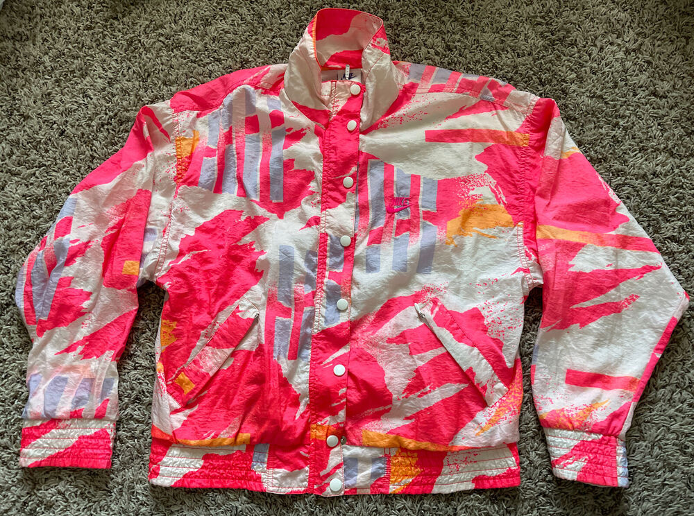 Vintage 80s 90s Nike Challenge Court Womens Medium Pink All Over Print Full Zip